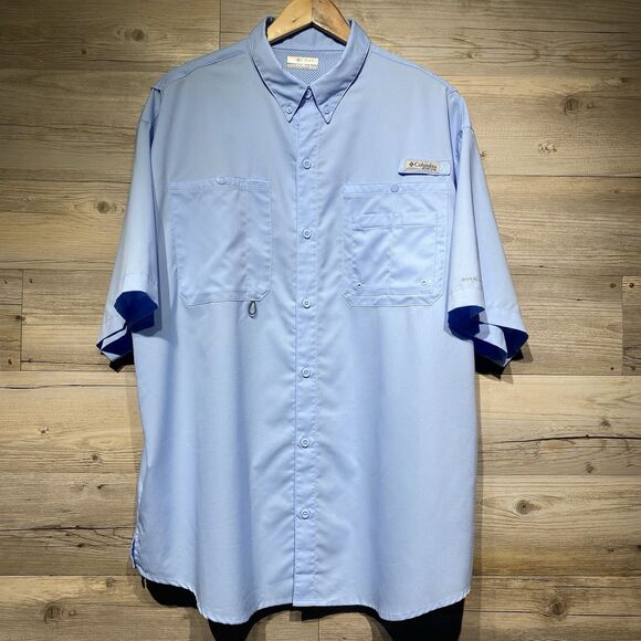 Columbia PFG Crystal Springs Short Sleeve Shirt Size XL Blue Fishing Vented - Picture 1 of 10